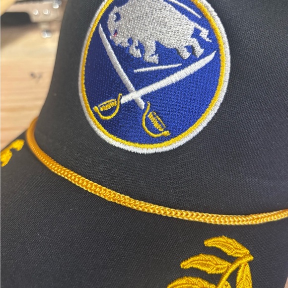 Black and Yellow Baseball Cap with Curved Brim and Decorative Elements - Picture 2 of 7